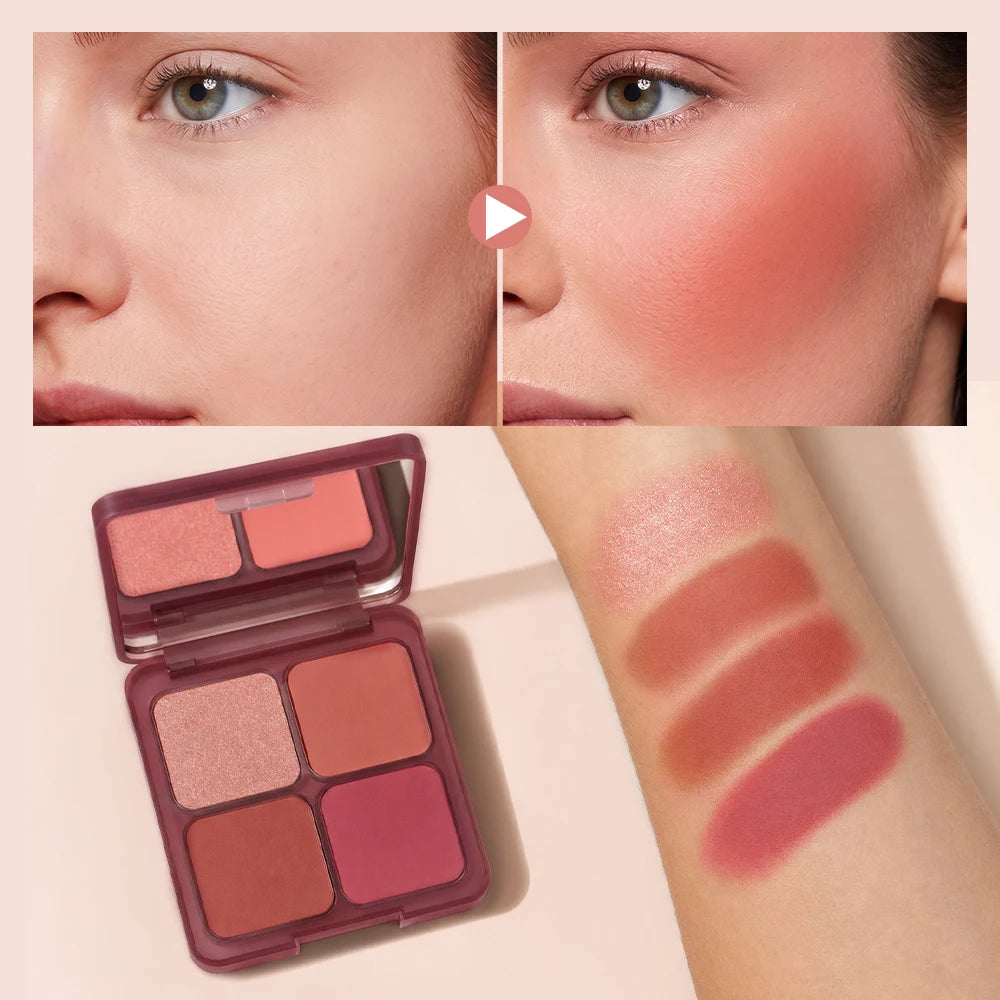 4-Color Matte Blush Palette with Professional Makeup Brush - 6