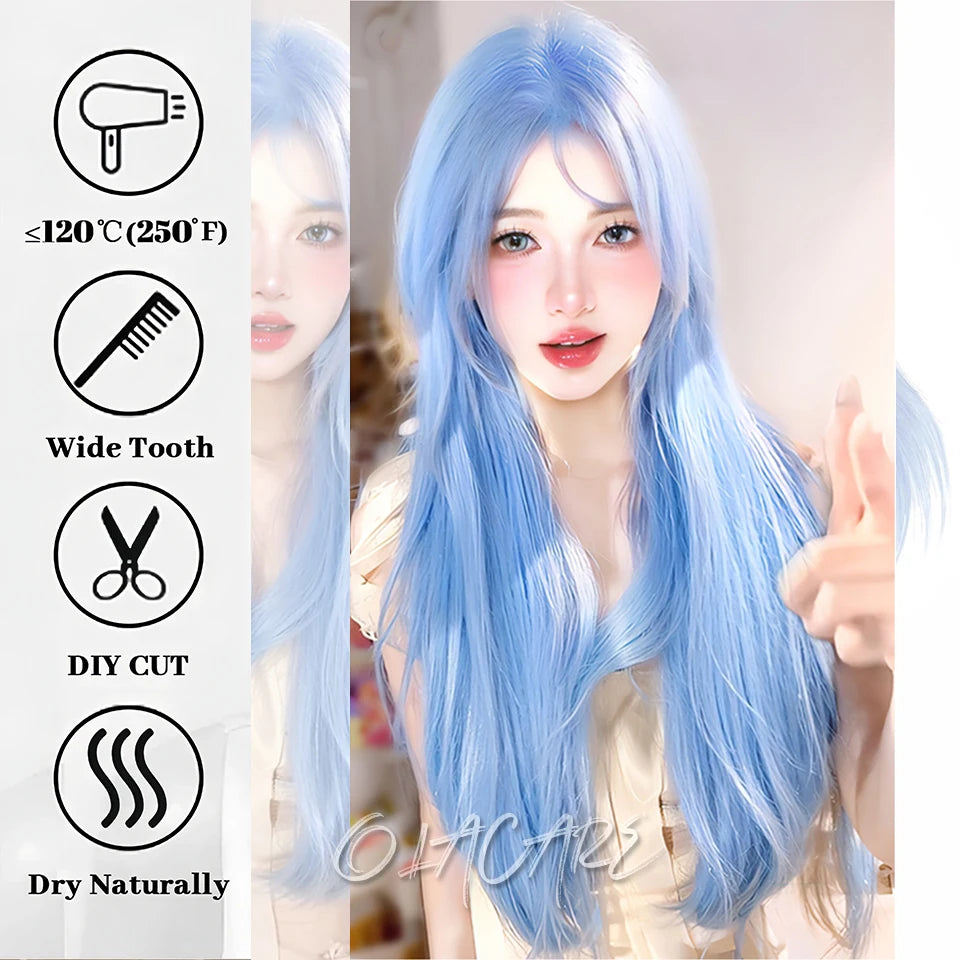 Long Wavy Ginger Synthetic Wig with Bangs - 4