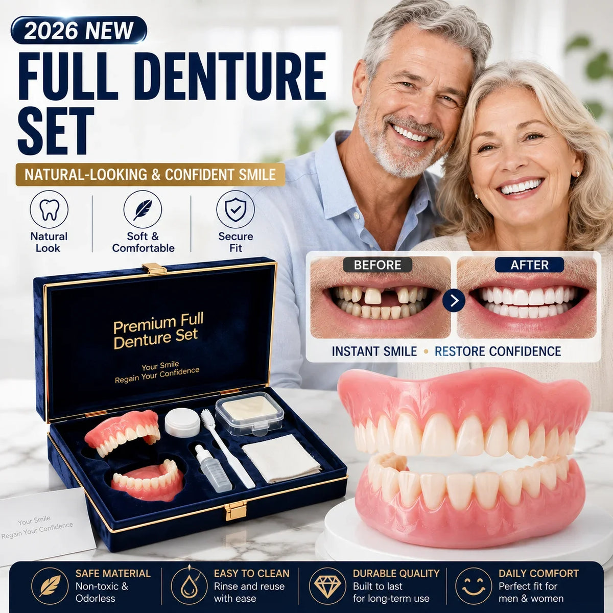 Instant Smile Full Mouth Denture Set for Men and Women