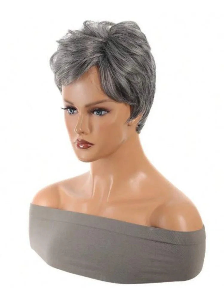Short Gray Pixie Cut Wig for Women Daily Wear - 4