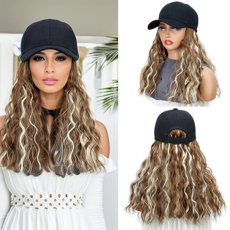 Natural Wave Baseball Cap Wig with Hair Extensions for Women