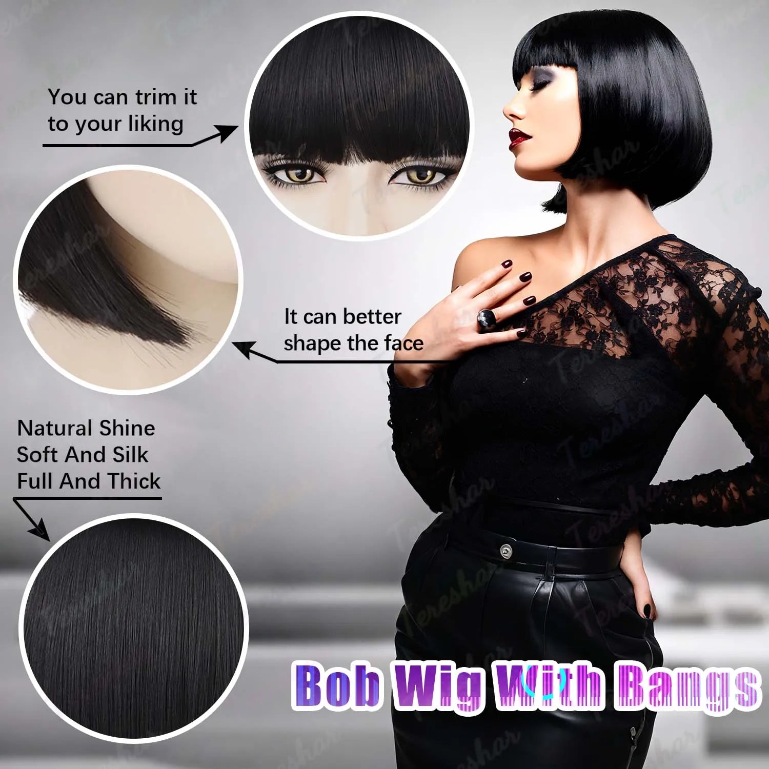 Short Straight Bob Wig with Bangs for Daily Wear and Cosplay - 11