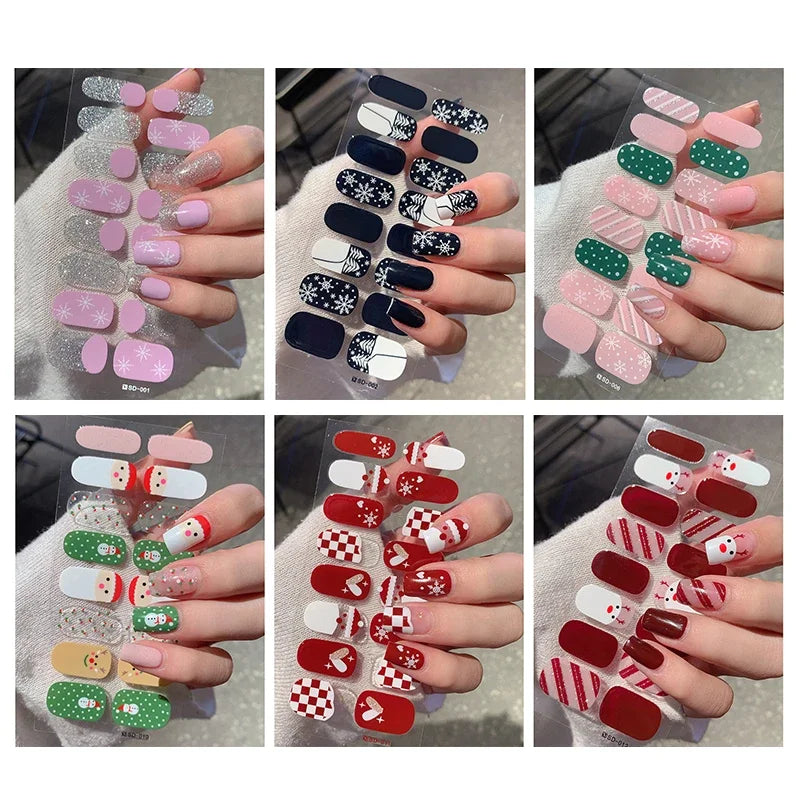 Festive Winter Snowflake Semi-Cured Gel Nail Wraps for Holiday Manicures - 7