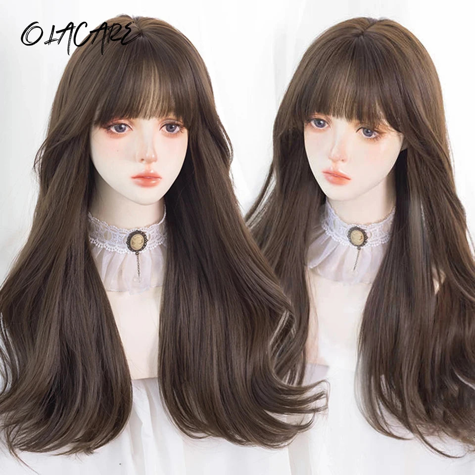 Long Wavy Blonde Cosplay Wig with Bangs