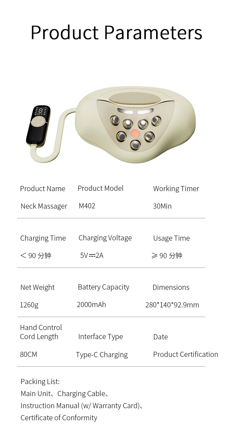 Cervical Neck Traction Massager Pillow with Deep Tissue Kneading Nodes - 16