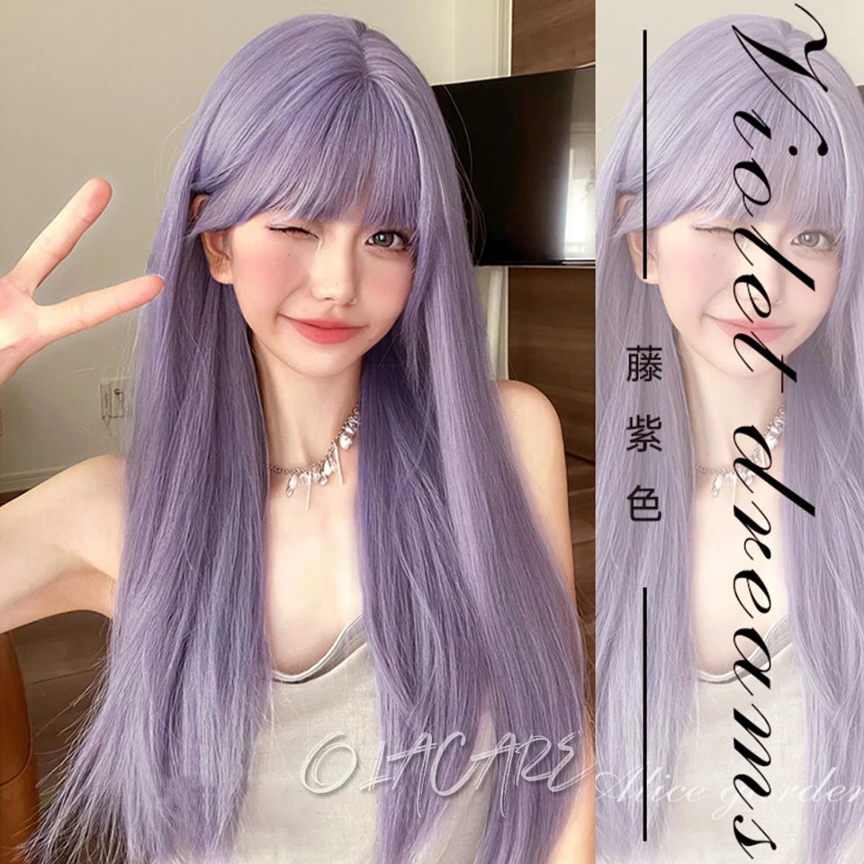 Long Straight Synthetic Wig with Bangs for Cosplay and Parties