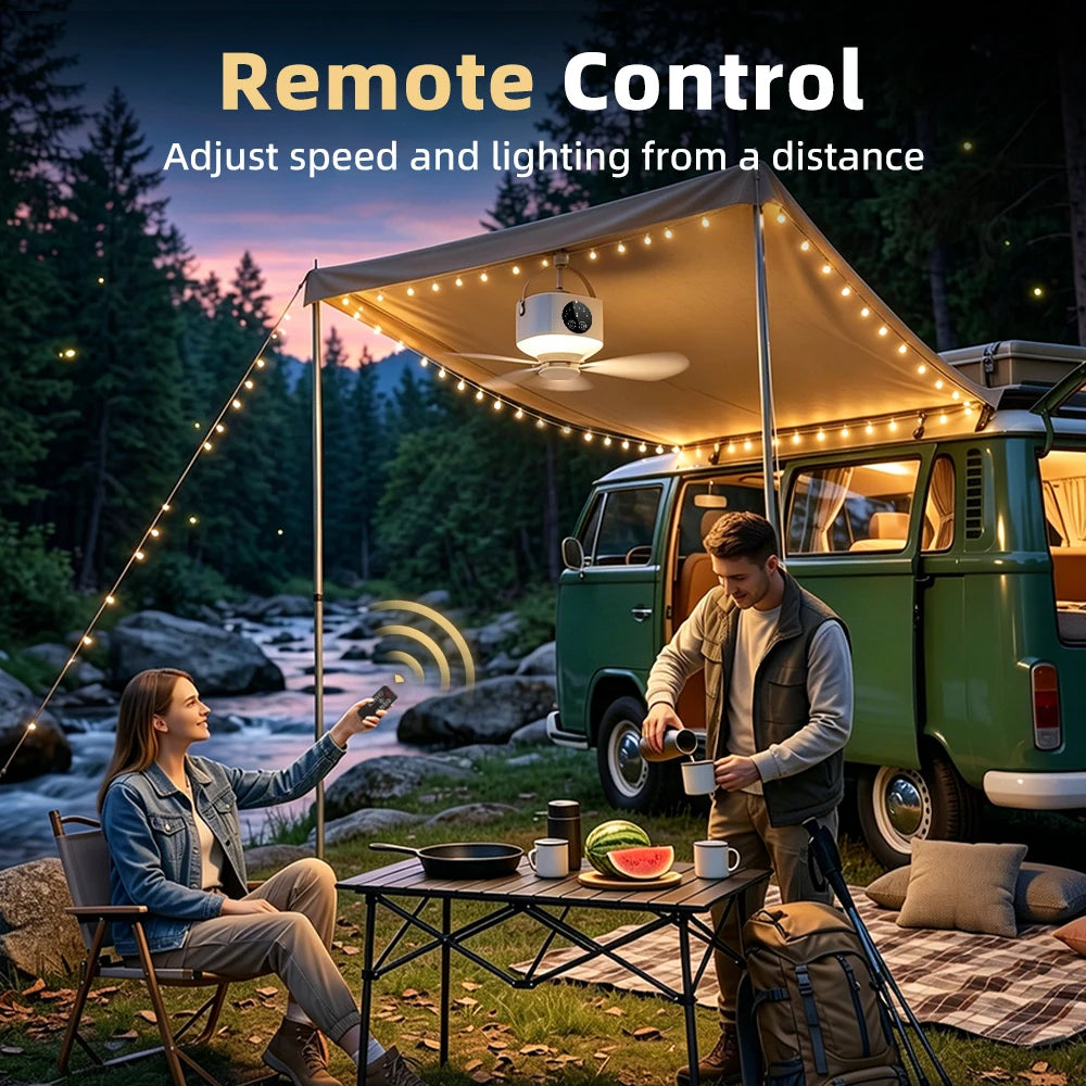 Portable Rechargeable Ceiling Fan with LED Light and Remote Control