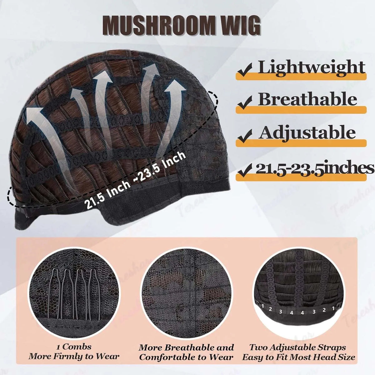 Short Synthetic Mushroom Wig with Glasses for Costume Parties