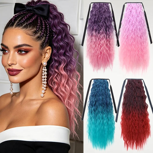 22-Inch Curly Rainbow Wrap-Around Ponytail Hair Extension