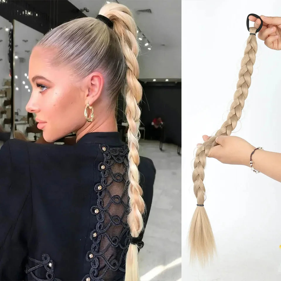 Long Synthetic Braided Ponytail Extension with Secure Rubber Band - 18