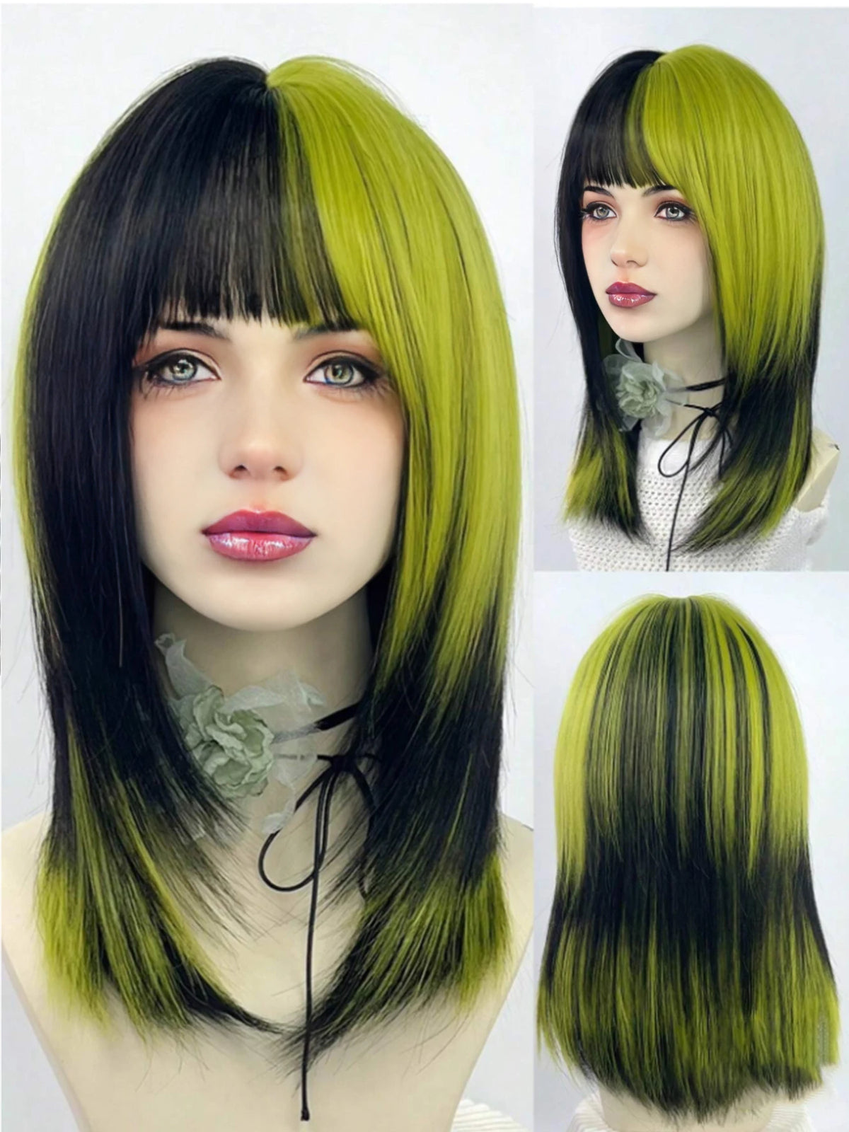 Two-Tone Straight Layered Wig with Bangs for Parties and Cosplay