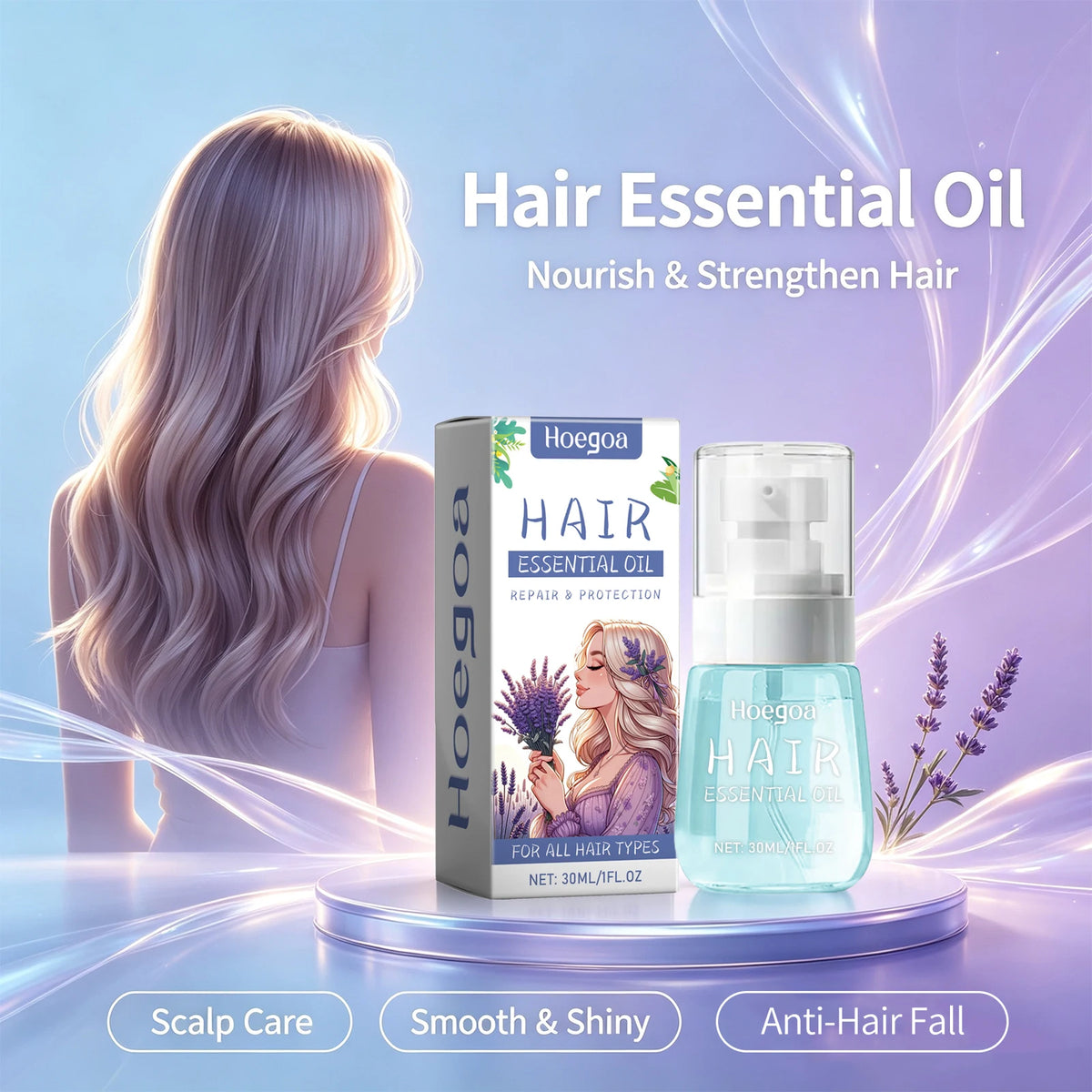Lavender Essential Hair Oil for Frizz Control and Split End Repair