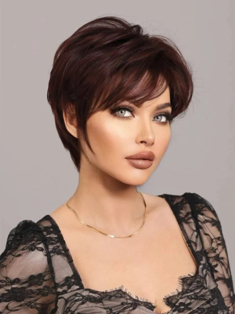 Short Deep Red Pixie Cut Wig with Bangs - 4