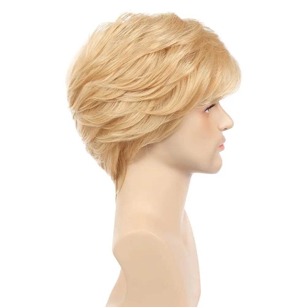 Short Natural Blonde Layered Wig for Men - 4