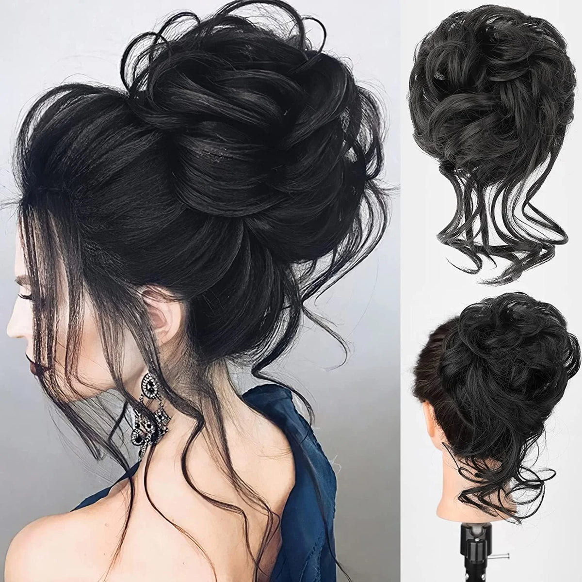 Messy Wavy Hair Bun Scrunchie for Quick Updo Hairstyles