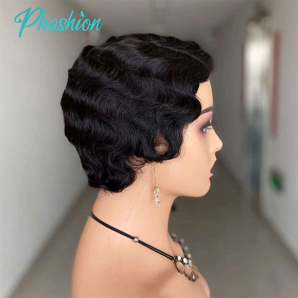 Short Finger Wave Pixie Cut Human Hair Wig