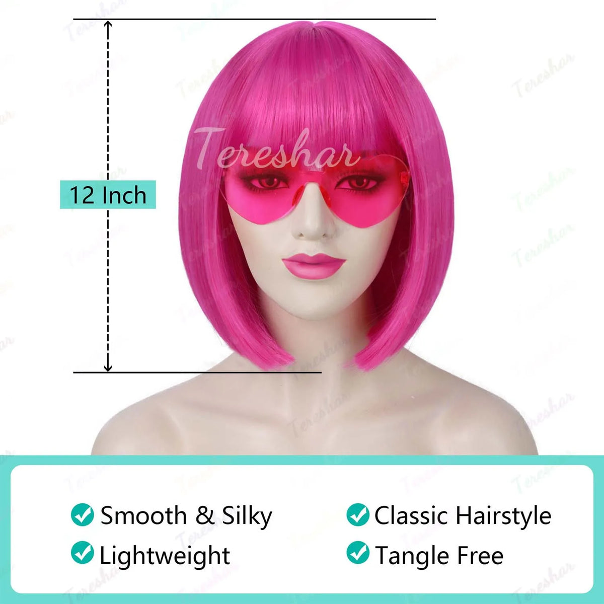 Short Straight Bob Wig with Heart Sunglasses for Parties and Cosplay