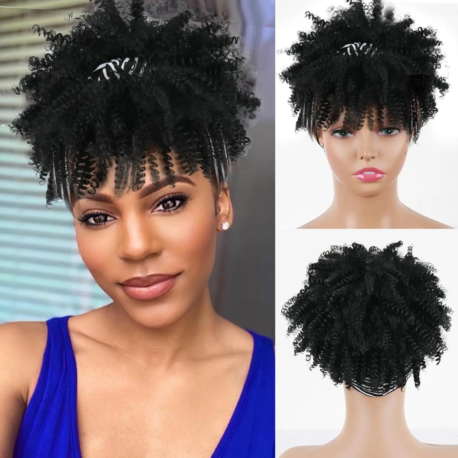 Short Kinky Curly Headband Wig for Daily Styling - 10