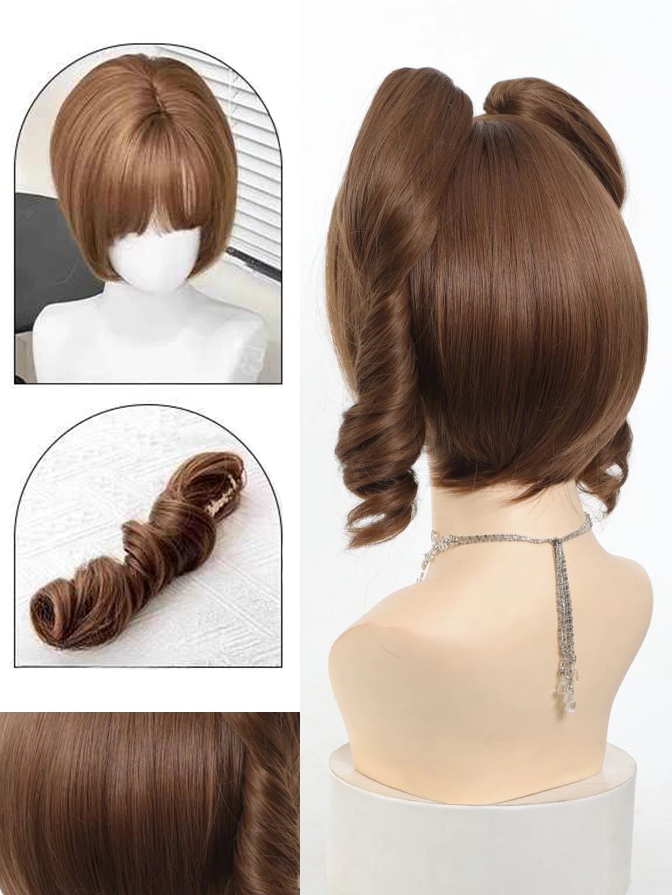 Wavy Brown Cosplay Wig with Curly Pigtails for Costume Parties - 12