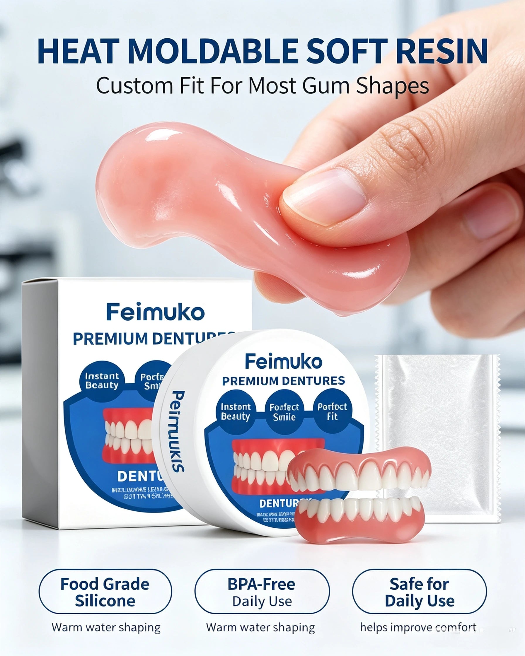 Comfortable Silicone Snap-On Dentures for Natural Smile and Instant Fit - 3
