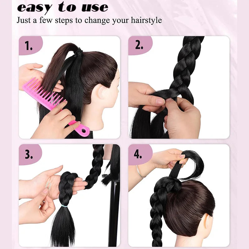 Long Straight Pre-Sectioned Braiding Ponytail Hairpiece for Women - 3
