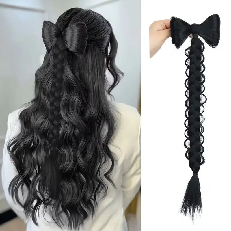 18-Inch Braided Ponytail Extension with Elegant Bow - 7