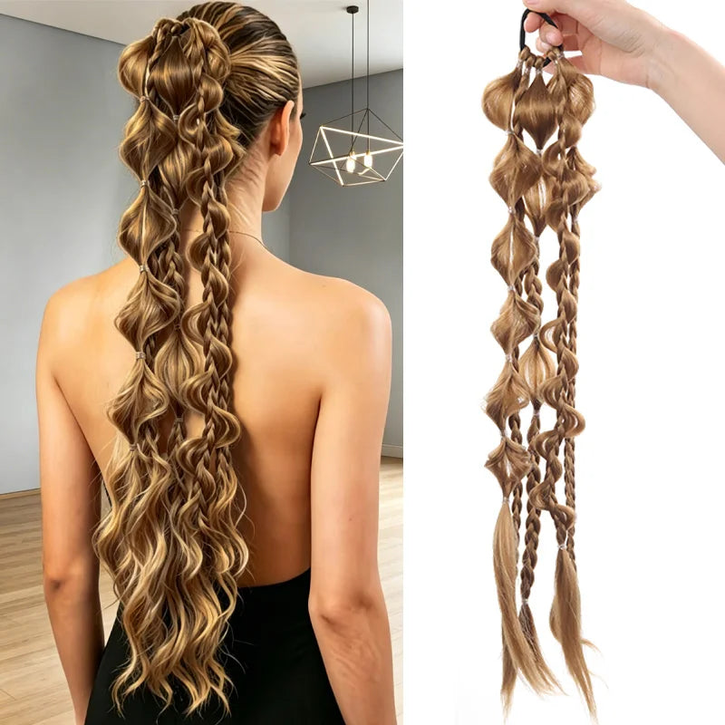 24-Inch Curly Bubble Braid Ponytail Extension