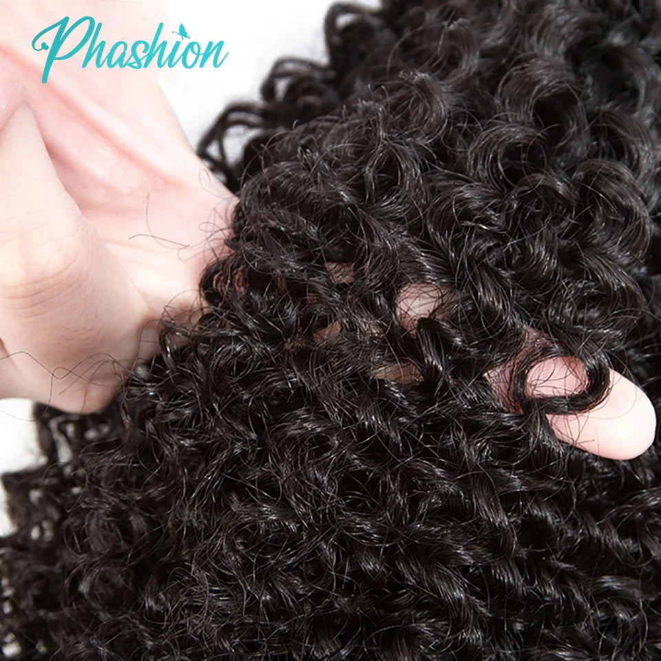 Kinky Curly Human Hair Bundles with Lace Frontal Closure