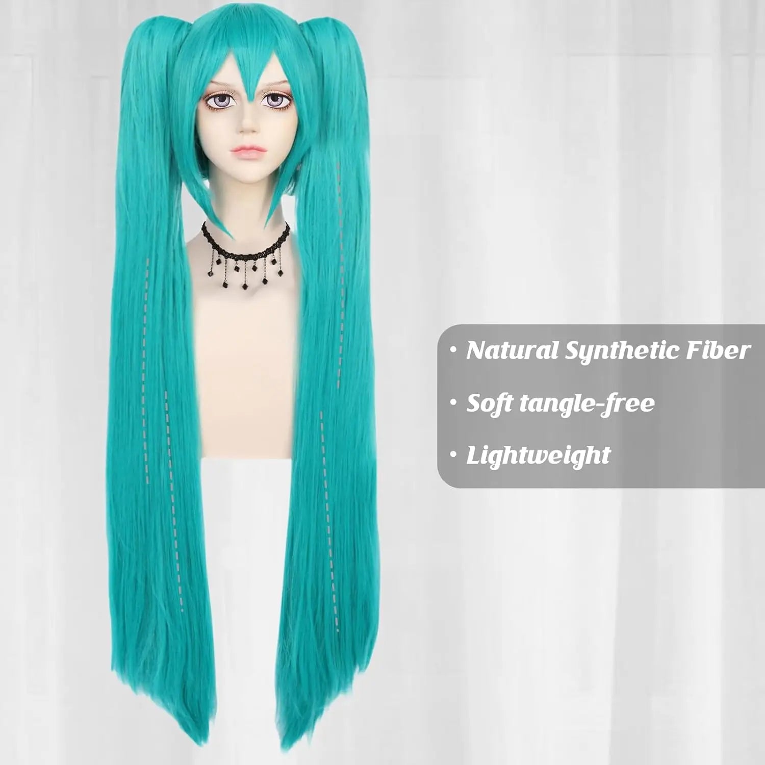 Long Green Double Ponytail Cosplay Wig for Anime Character Costumes - 4