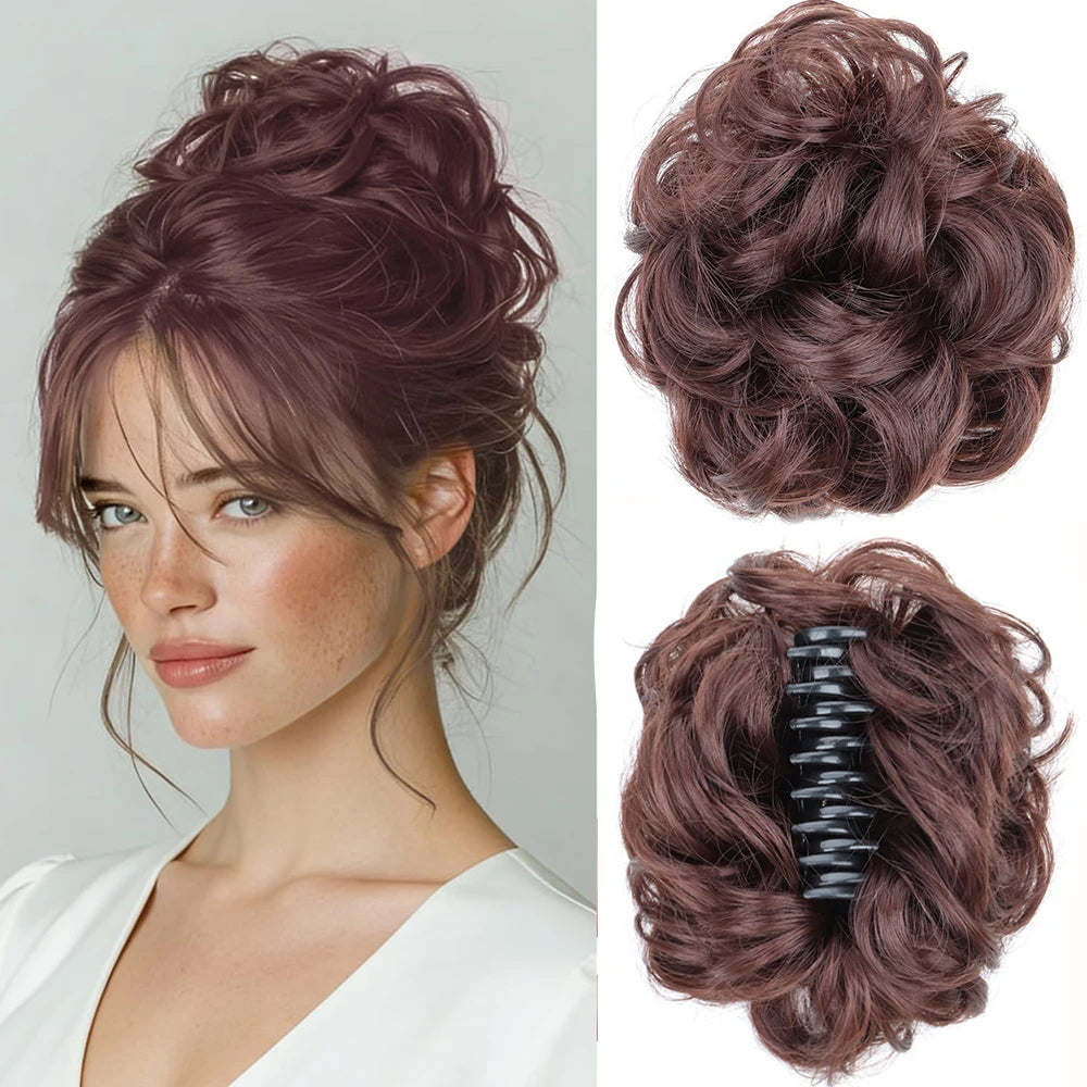 Messy Wavy Bun Hair Extension with Claw Clip for Instant Volume - 16