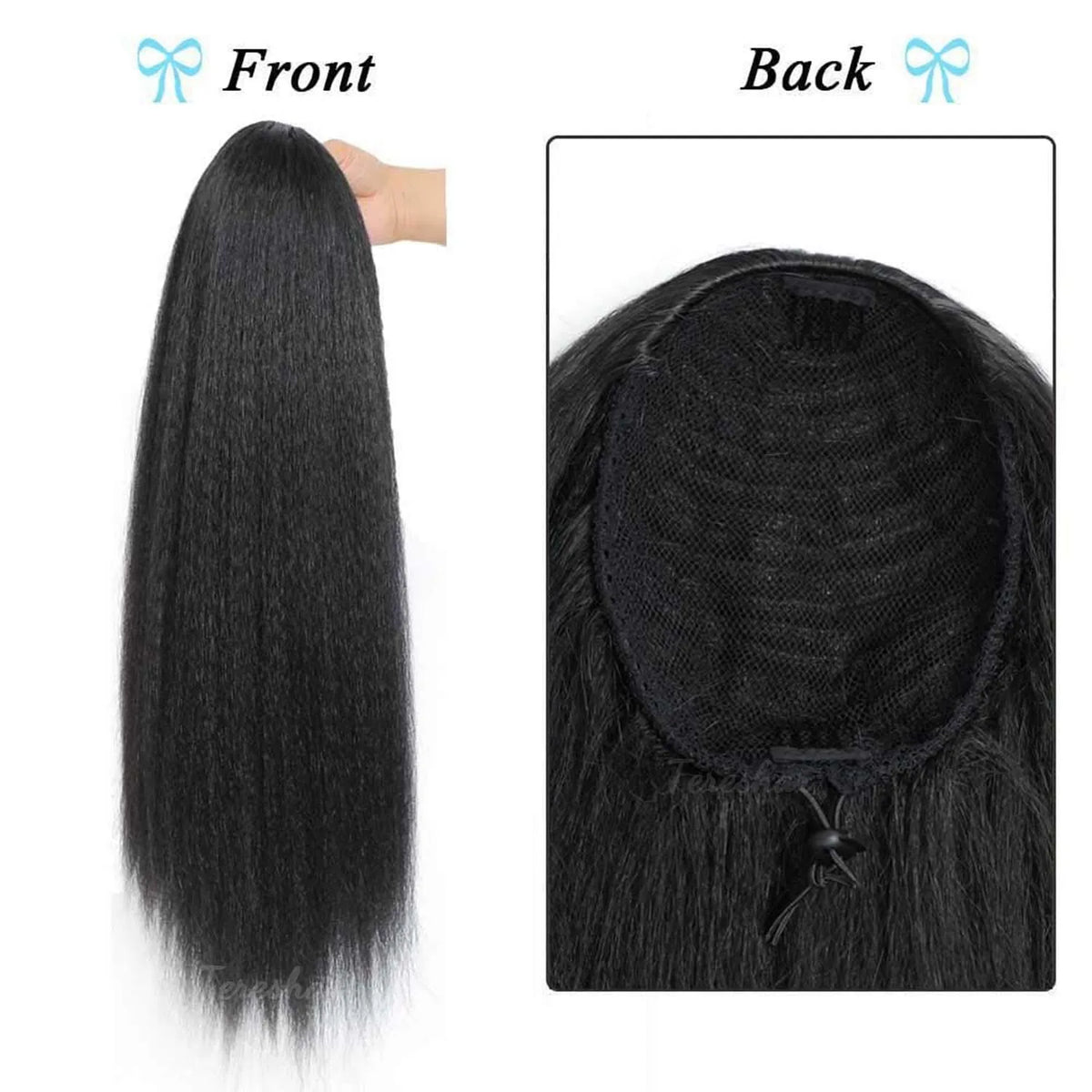 Long Yaki Straight Ponytail Extension with Bangs for Daily Hair Styling