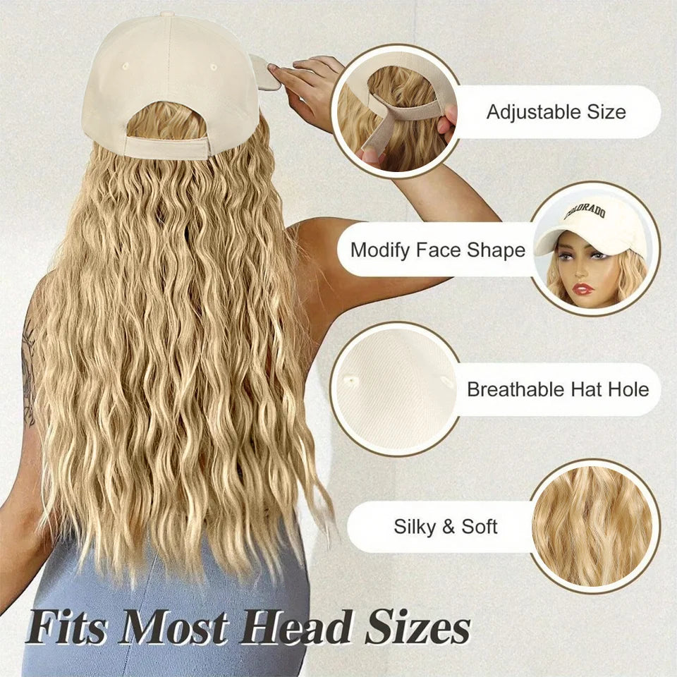 22-Inch Wavy Hair Baseball Cap Wig for Instant Styling - 4
