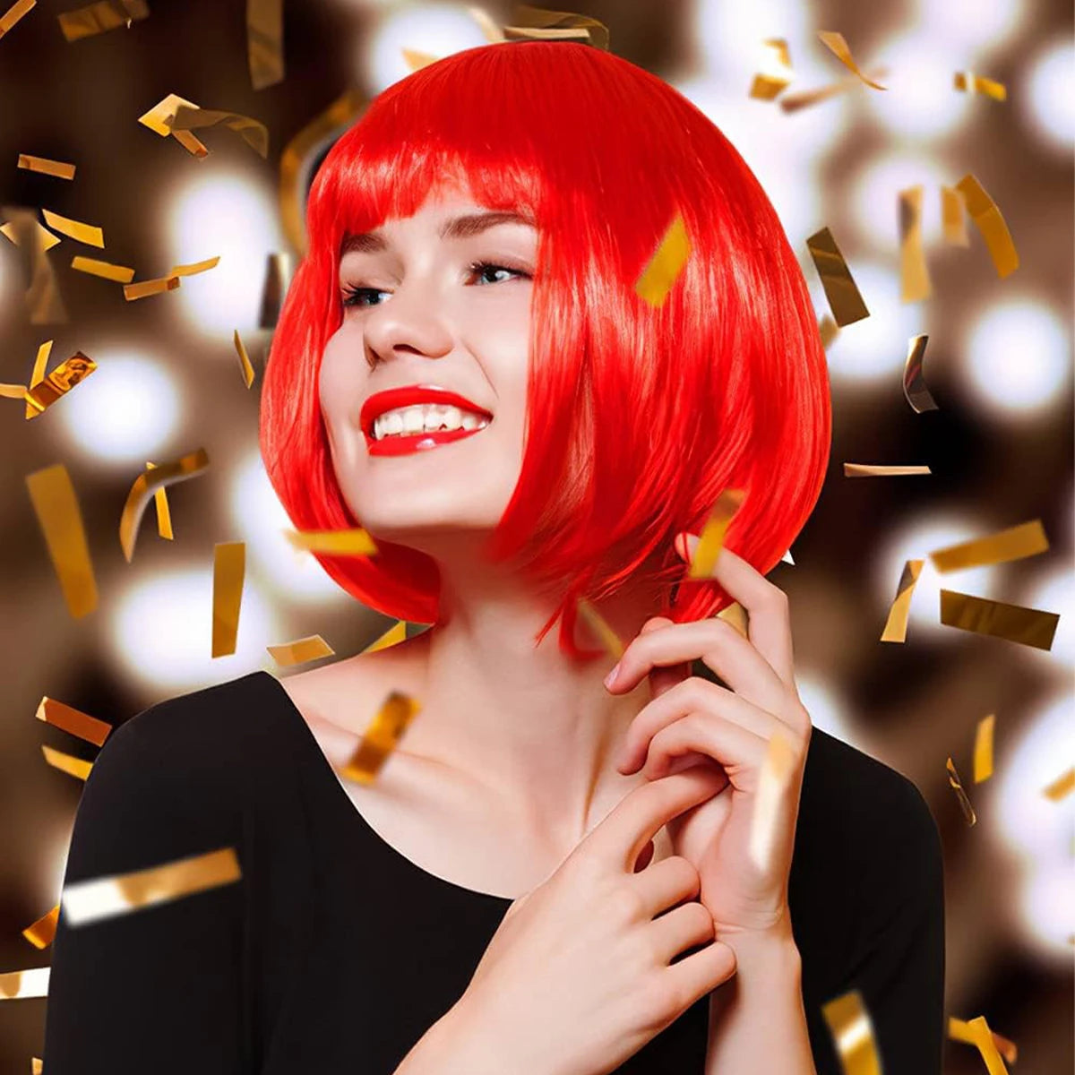 Short Straight Red Bob Wig with Bangs for Daily Wear
