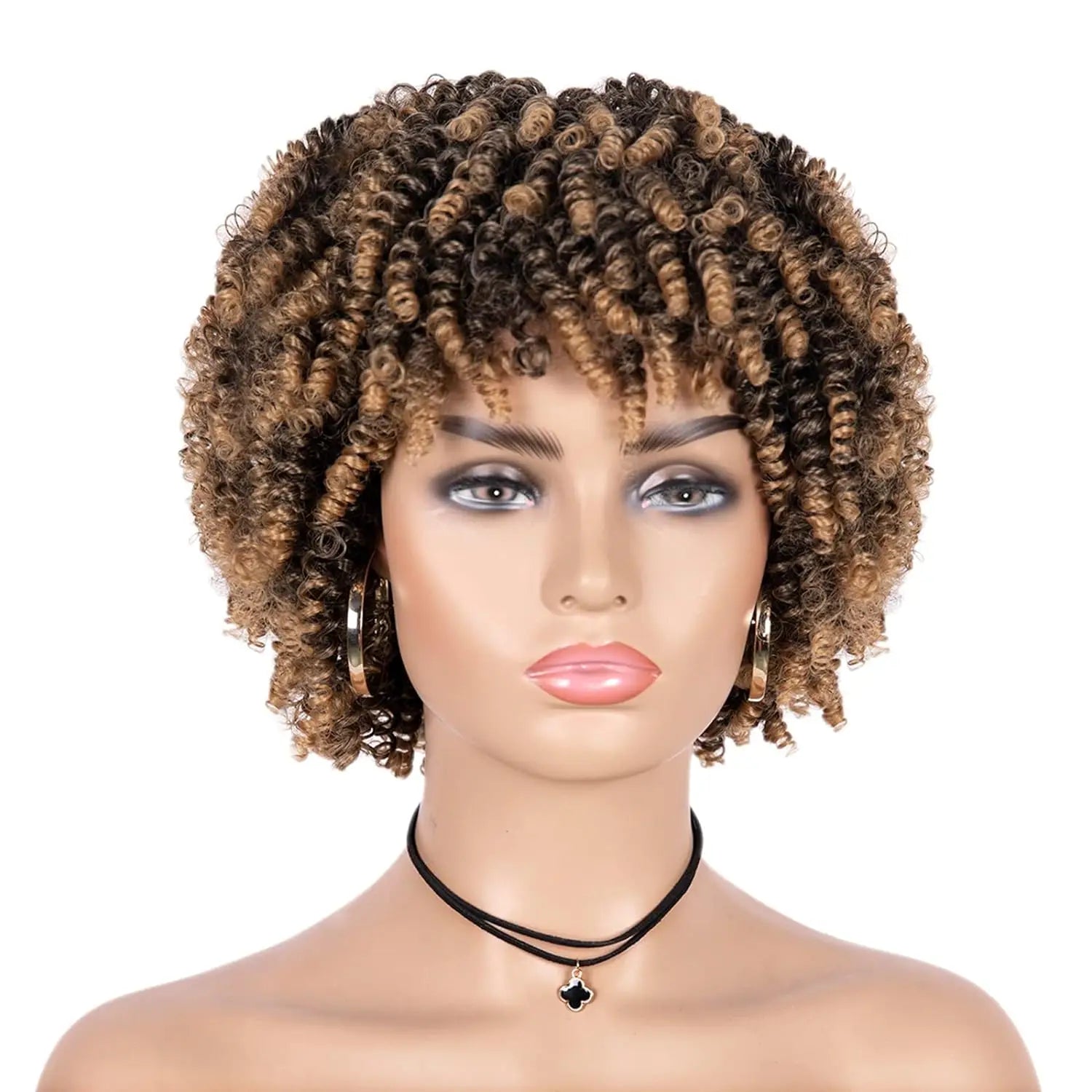 Short Curly Afro Wig with Bangs for Daily Style - 8