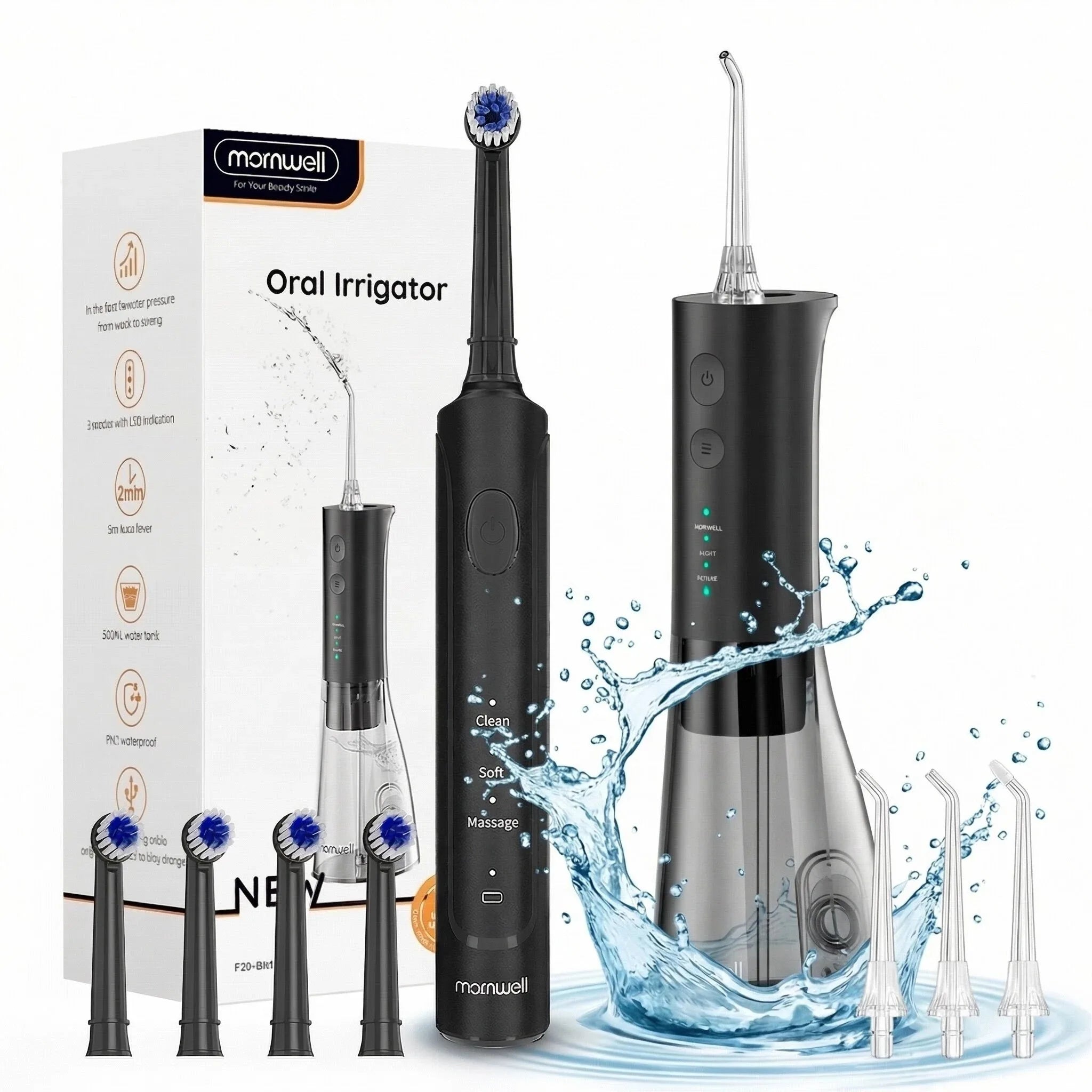 Electric Rechargeable Toothbrush and Water Flosser Set for Oral Care - 1