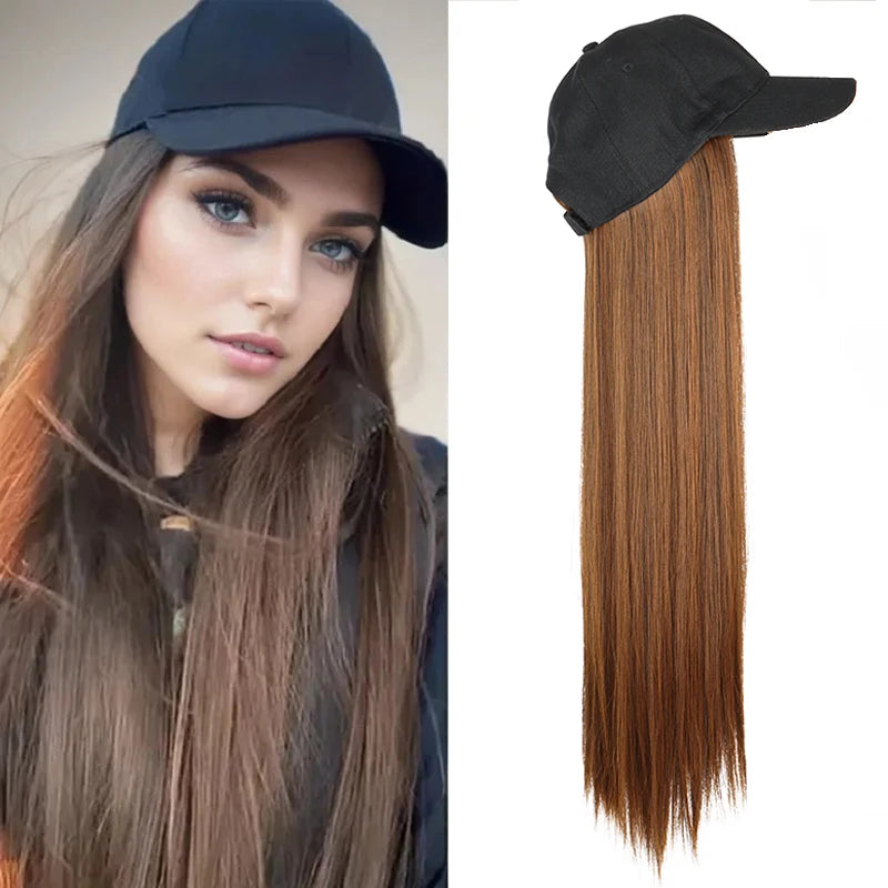 24-Inch Adjustable Baseball Hat with Attached Long Straight Hair - 1
