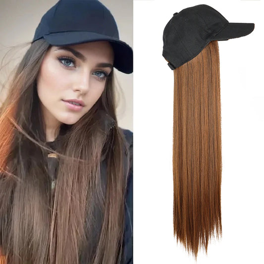 24-Inch Adjustable Baseball Hat with Attached Long Straight Hair