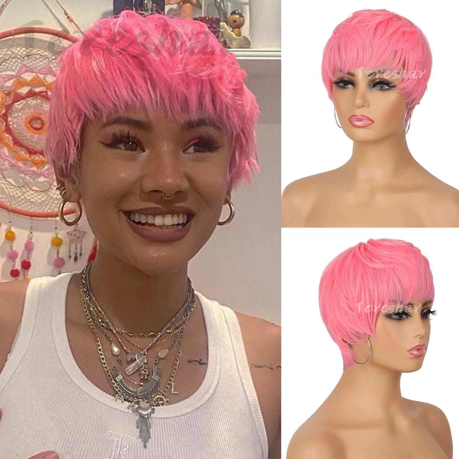 Short Pixie Cut Layered Wig with Bangs for Women Daily Styling - 1
