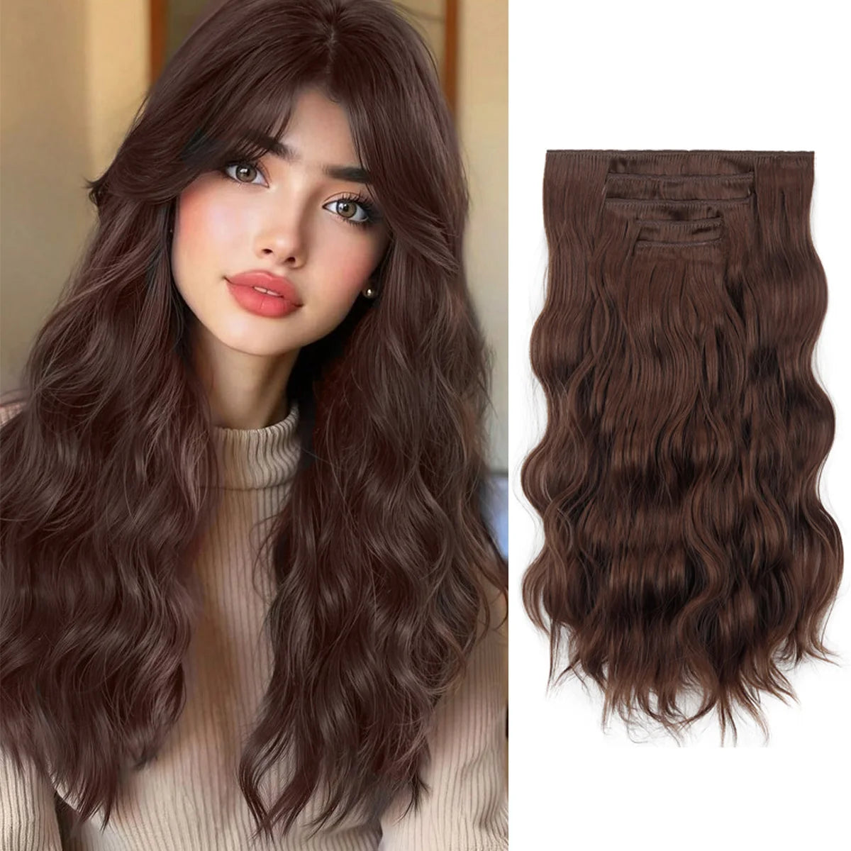 20-Inch Long Curly Clip-In Hair Extensions Set - 10