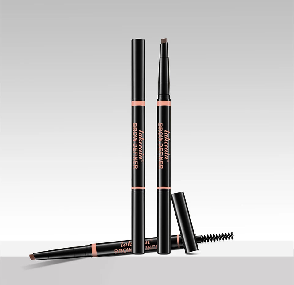 Waterproof Triangular Tip Eyebrow Pencil with Built-in Grooming Brush