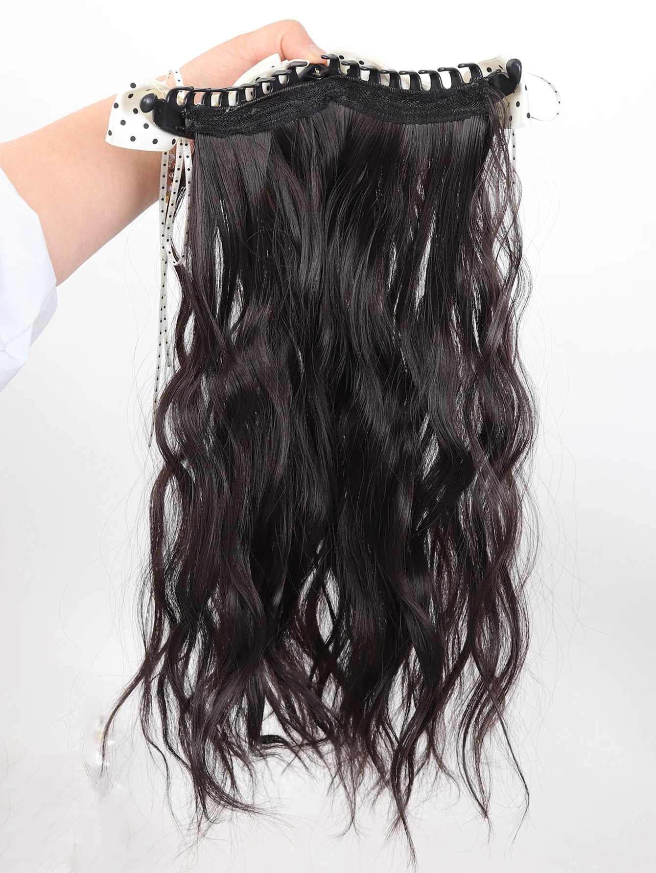 20-Inch Wavy Claw Clip Ponytail with Bow - 13