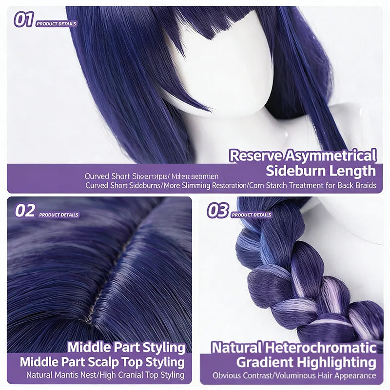 90cm Long Purple Gradient Cosplay Braided Anime Wig - 5
