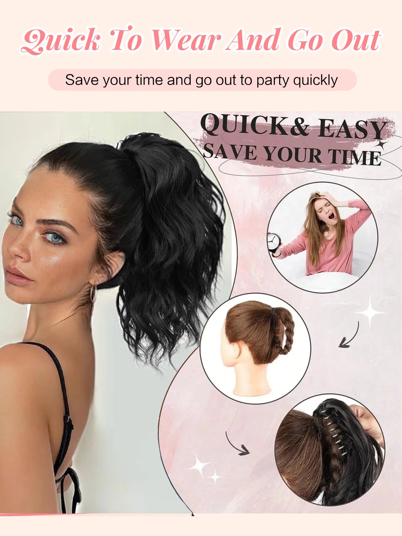 Short Curly Claw Clip Ponytail Hair Extension for Instant Volume - 14