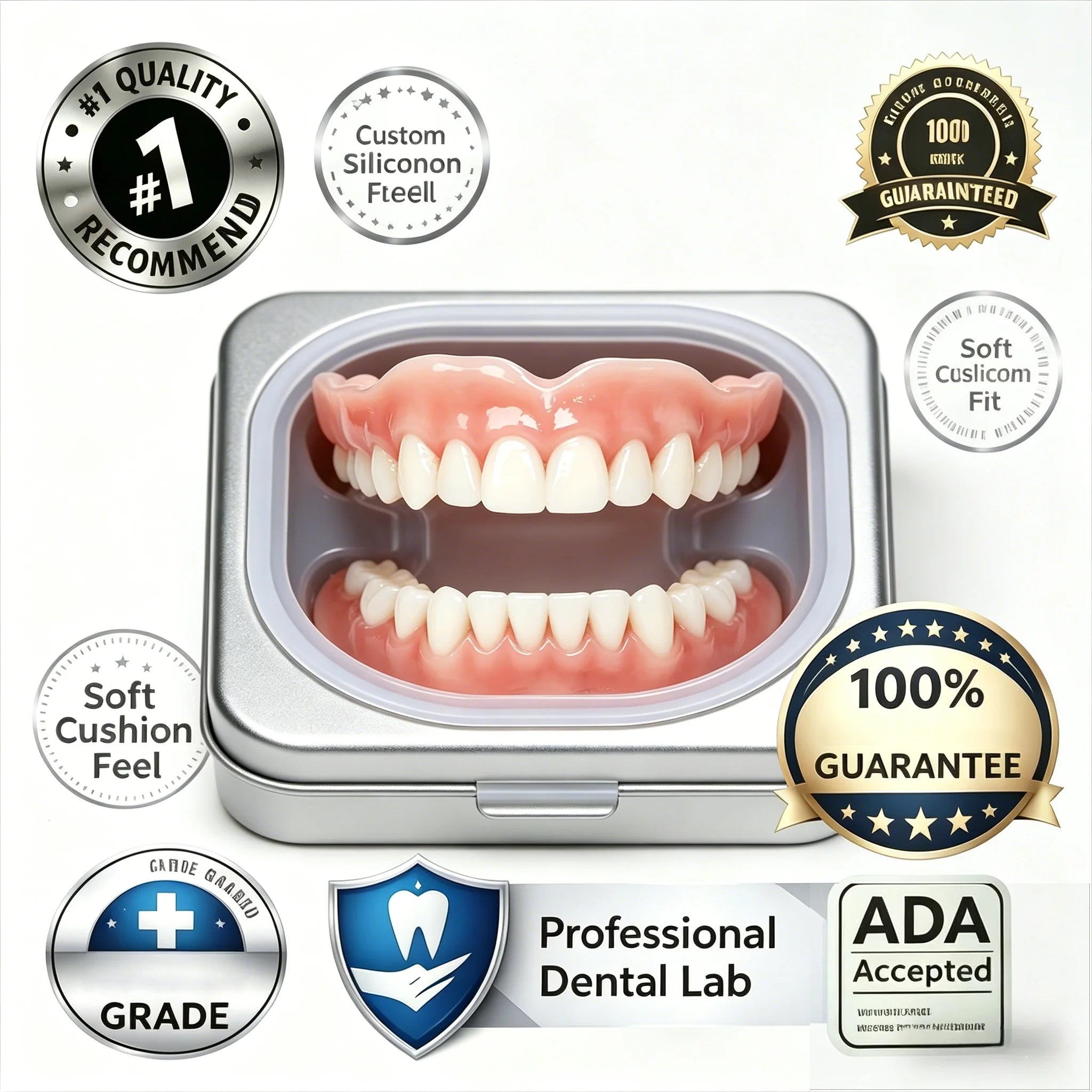 Adjustable Silicone Denture Set for Natural Looking Comfort Fit - 1