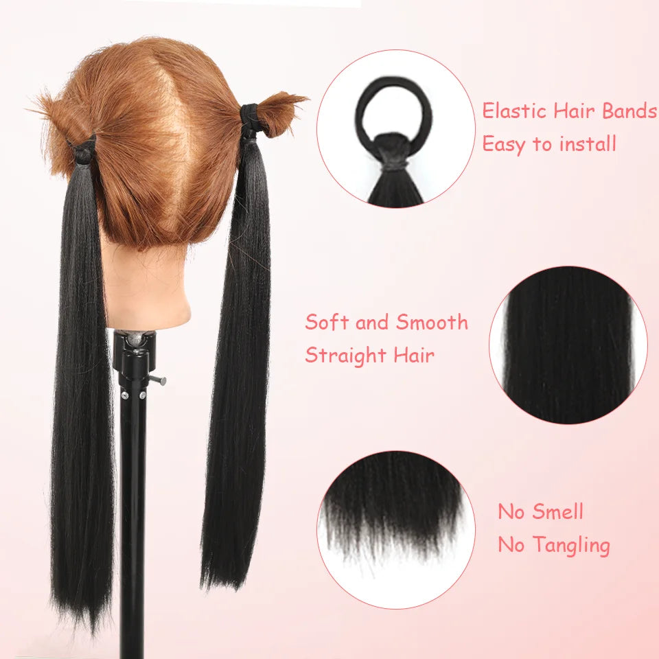 Synthetic Straight Black Ponytail Extensions for Instant Volume - 2