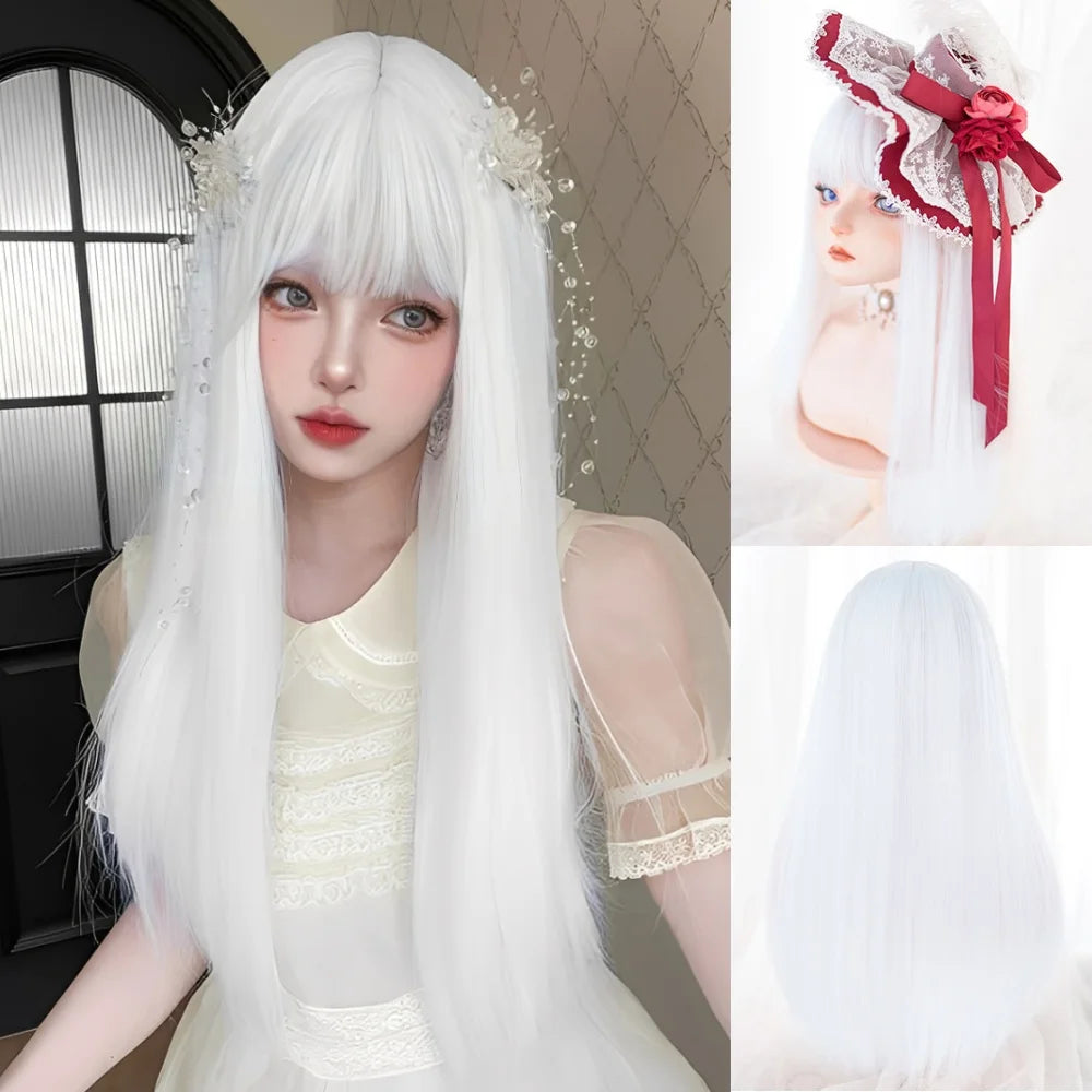 Long Straight Cosplay Wig with Bangs for Parties