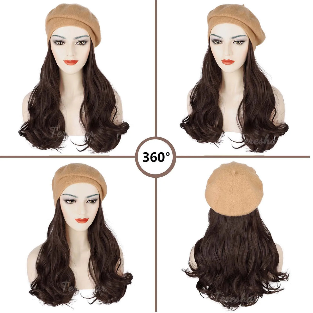 Long Curly Hair Extension Beret Hat for Women
