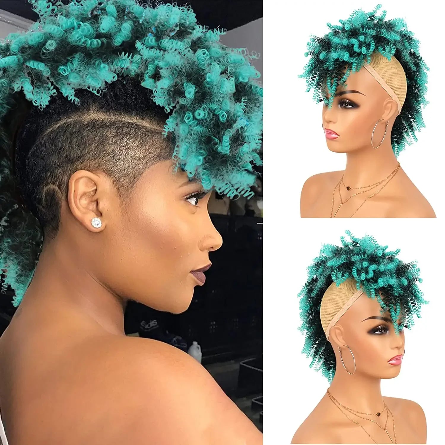 Short Afro Kinky Curly Synthetic Ponytail with Bangs for Daily Hair Styling - 12