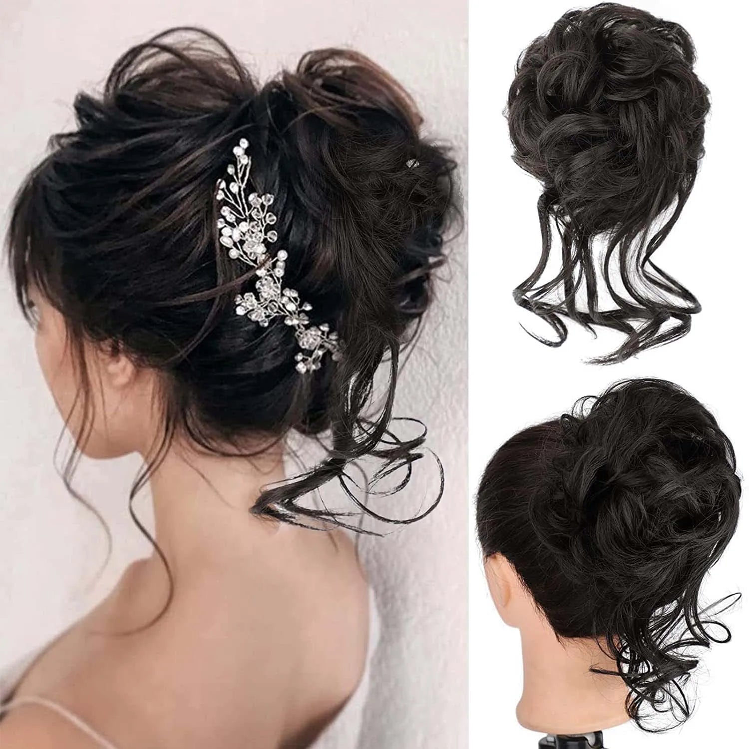 Messy Wavy Hair Bun Scrunchie for Quick Updo Hairstyles - 12