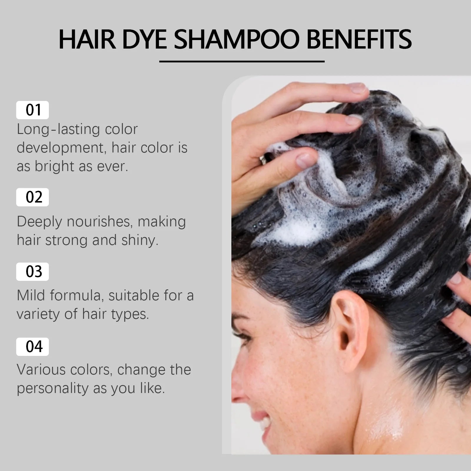 Instant Hair Color Dye Shampoo for Easy Grey Hair Coverage - 3
